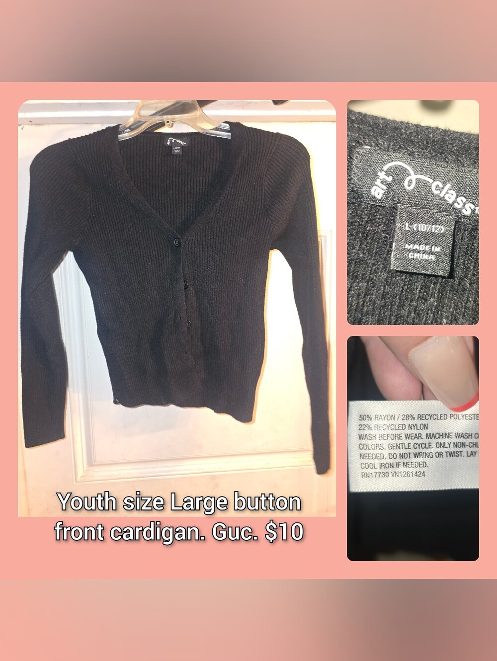 art class Black Ribbed Button-Front Cardigan